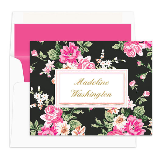 Black Vintage Roses Folded Note Cards